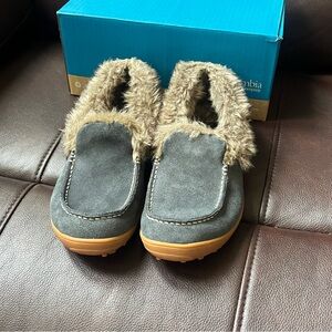 Columbia Graphite Minx Omni Heat Suede‎ Slippers with Faux Fur Hard Bottom NIB
